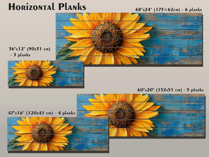 Rustic Wood Wall Art - Large Sunflower Wooden Floral Print | Cozy Farmhouse Decor