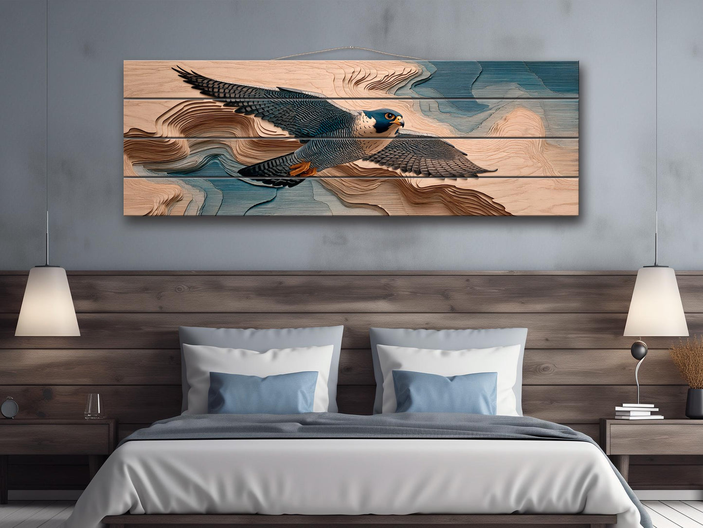 Peregrine Falcon Wood Print – Rustic Bird Painting | Nature Wall Decor