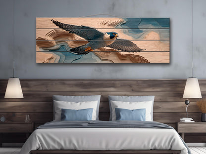 Peregrine Falcon Wood Print – Rustic Bird Painting | Nature Wall Decor