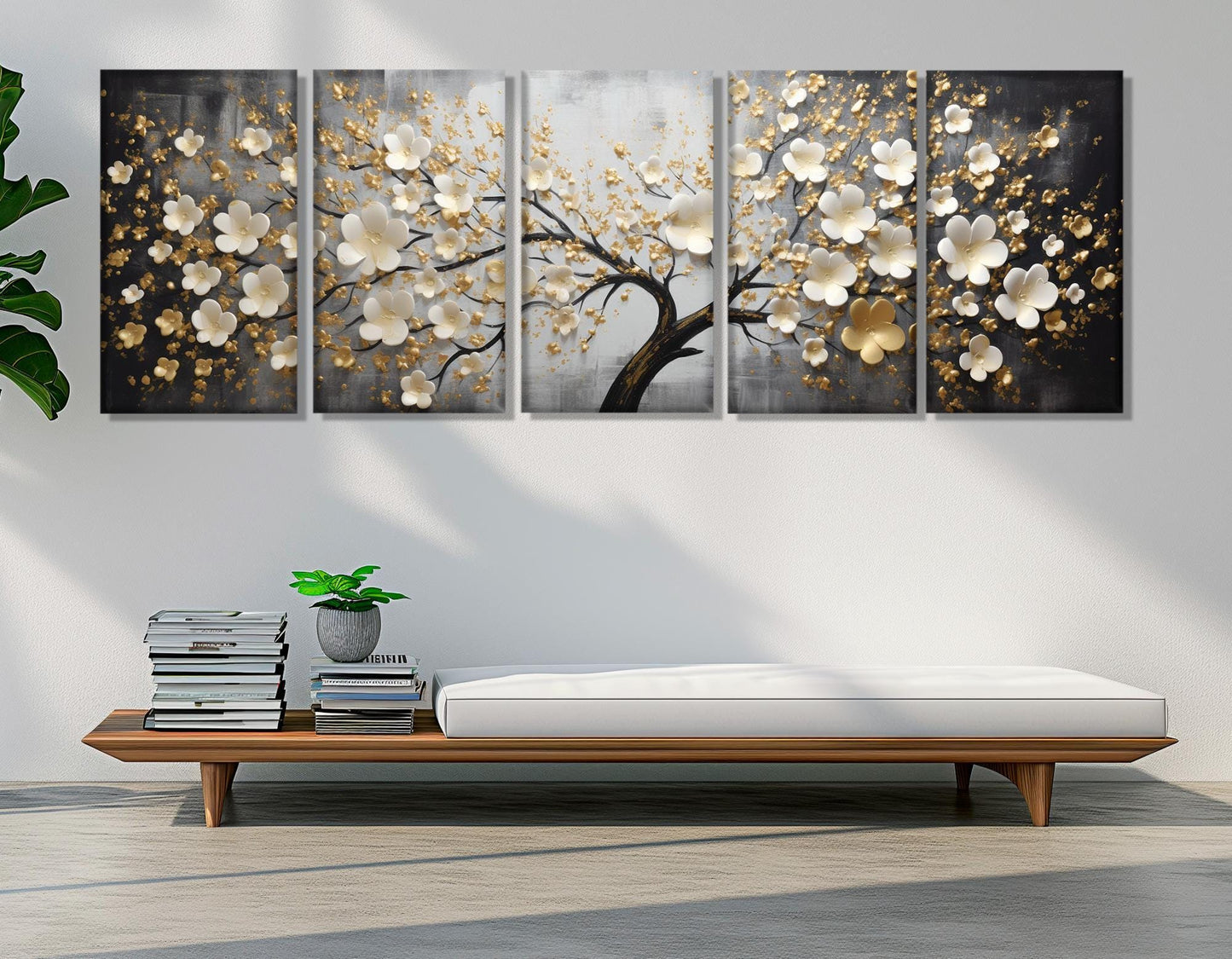 Gold Blossom Canvas Luxury Wall Art - Floral Bedroom Print | Ready to Hang
