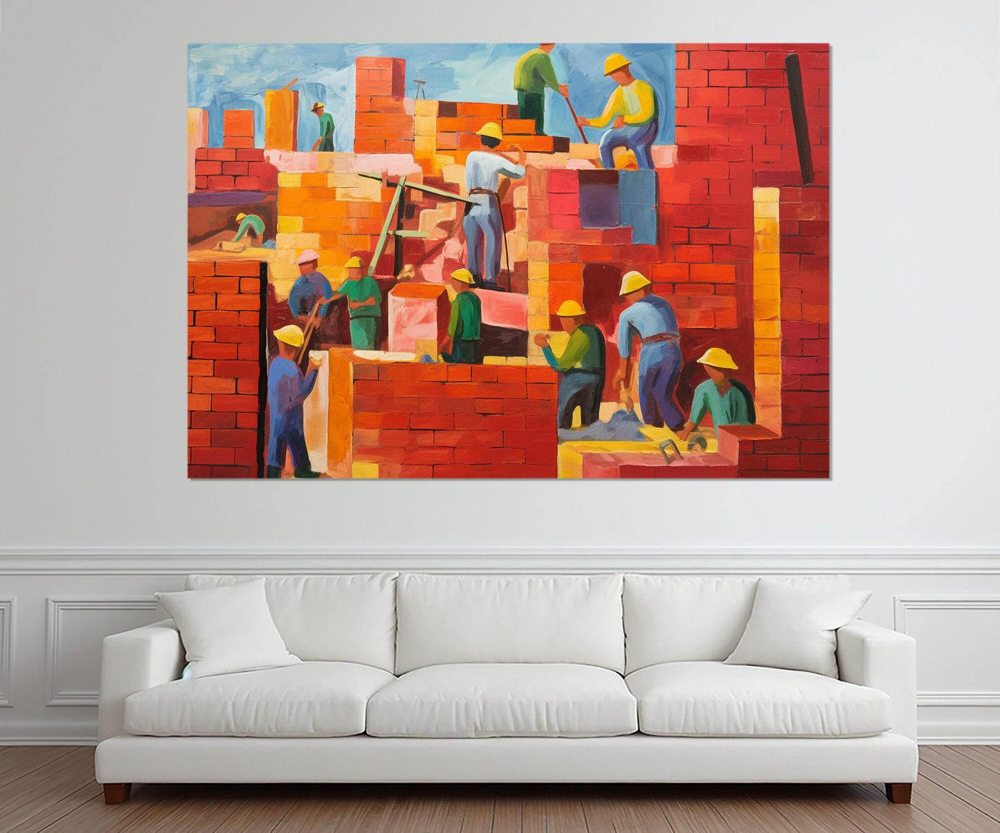 Construction Wall Art – Abstract Building Painting | Framed Canvas Ready to Hang