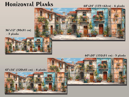 Italian Wood Wall Art - Handcrafted Wood Print Featuring Flower Balcony & Rustic Decor