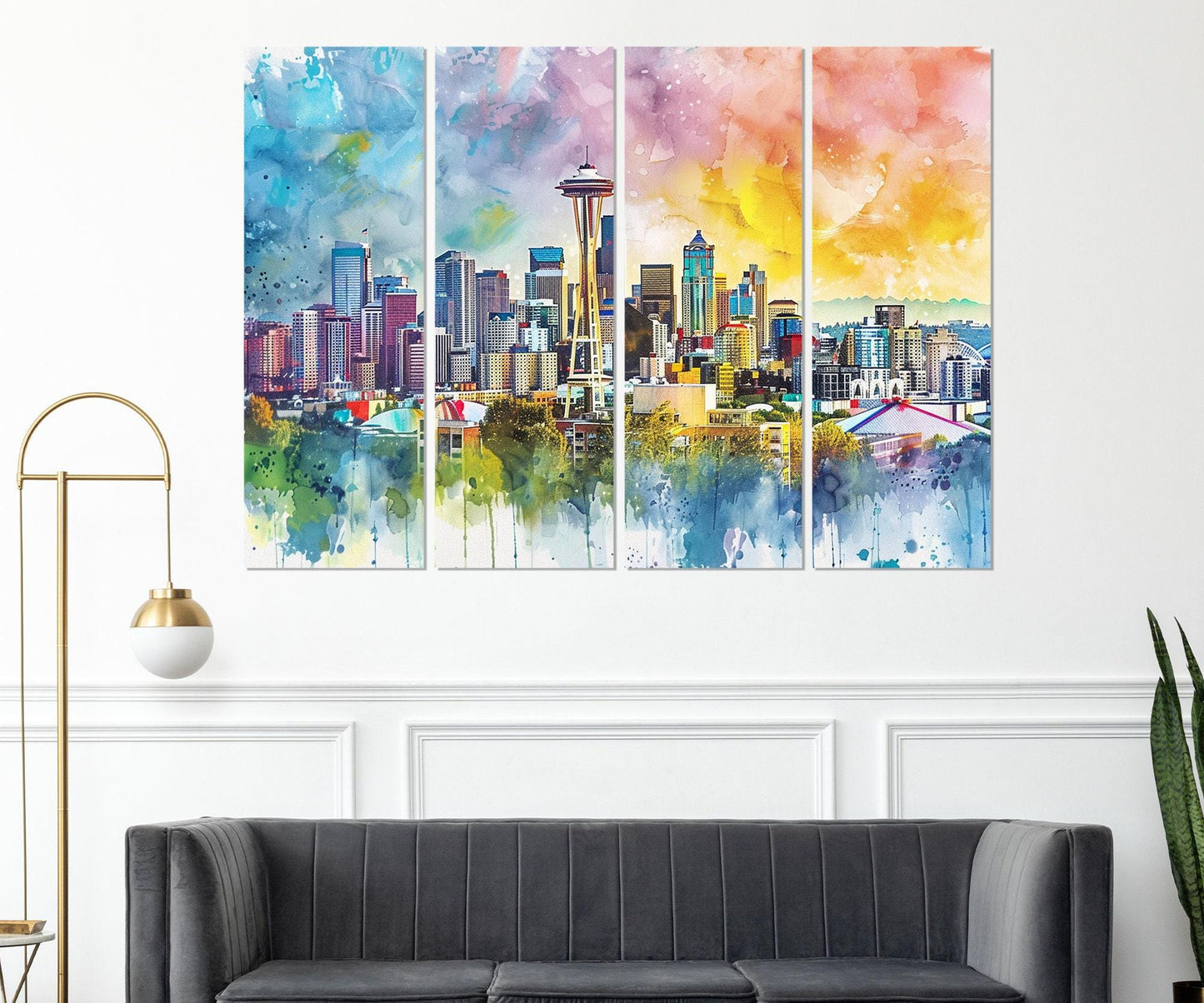 Seattle Canvas Print - Abstract City Painting | Framed Cotton Gallery Wrapped Art