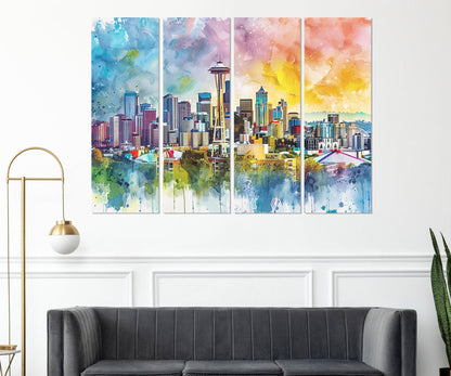 Seattle Canvas Print - Abstract City Painting | Framed Cotton Gallery Wrapped Art