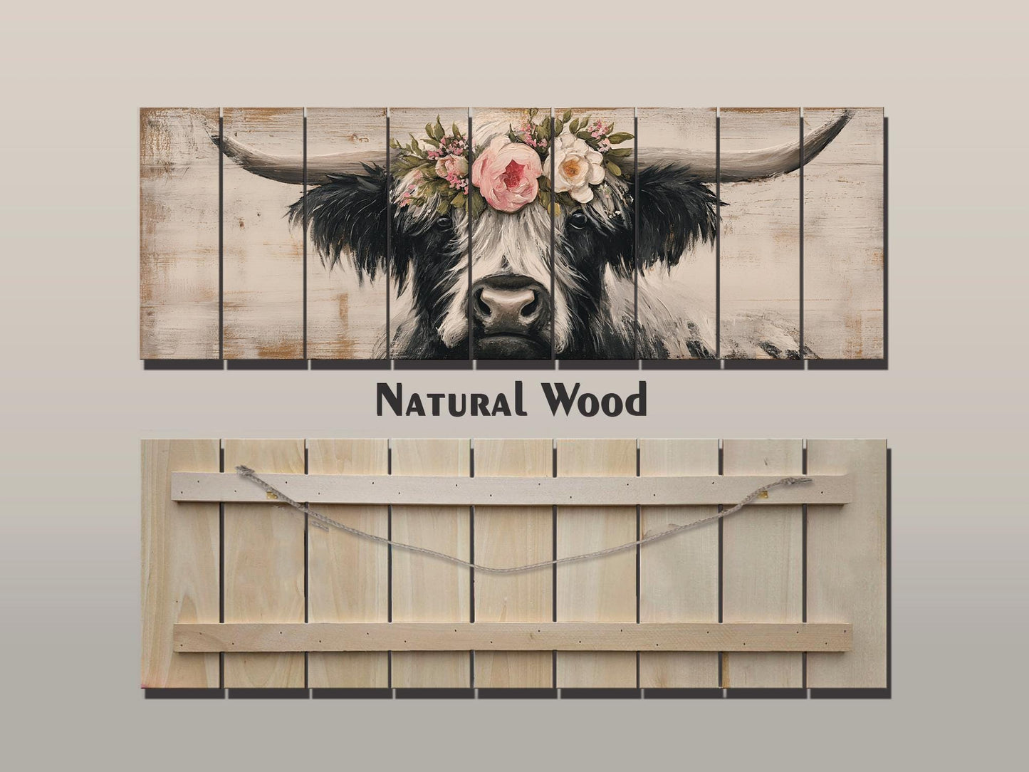 Rustic Wood Wall Art - Highland Cow Painting | Handcrafted Wood Plank Art