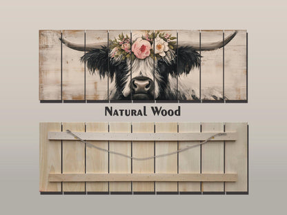 Rustic Wood Wall Art - Highland Cow Painting | Handcrafted Wood Plank Art