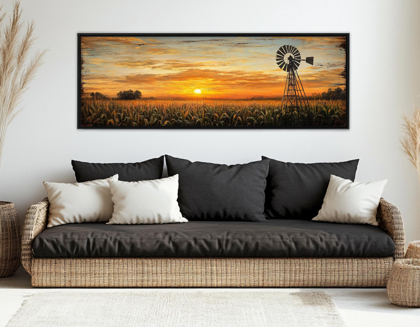 Sunset Over Cornfield Canvas - Farmhouse Wall Decor | Framed Ready to Hang