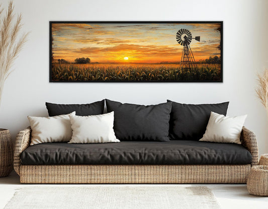 Sunset Over Cornfield Canvas - Farmhouse Wall Decor | Framed Ready to Hang