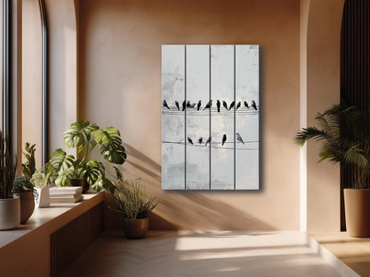 Rustic Wood Wall Art – Minimalist Bird Wall Decor on Natural Wood Planks