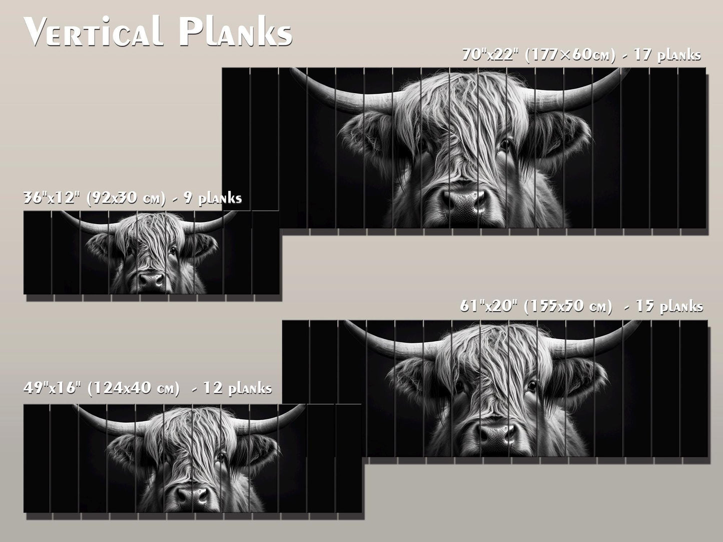 Highland Cow Wall Art – Rustic Farmhouse Wood Decor | Black And White Cow Print