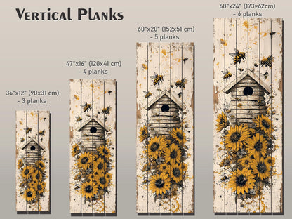 Rustic Wood Wall Art – Beehive Wood Print with Sunflower Floral Decor – Farmhouse Style