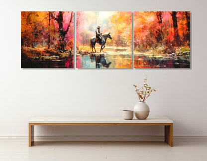 Horseman Canvas Art – Abstract Colorful Forest Painting | Framed & Ready to Hang
