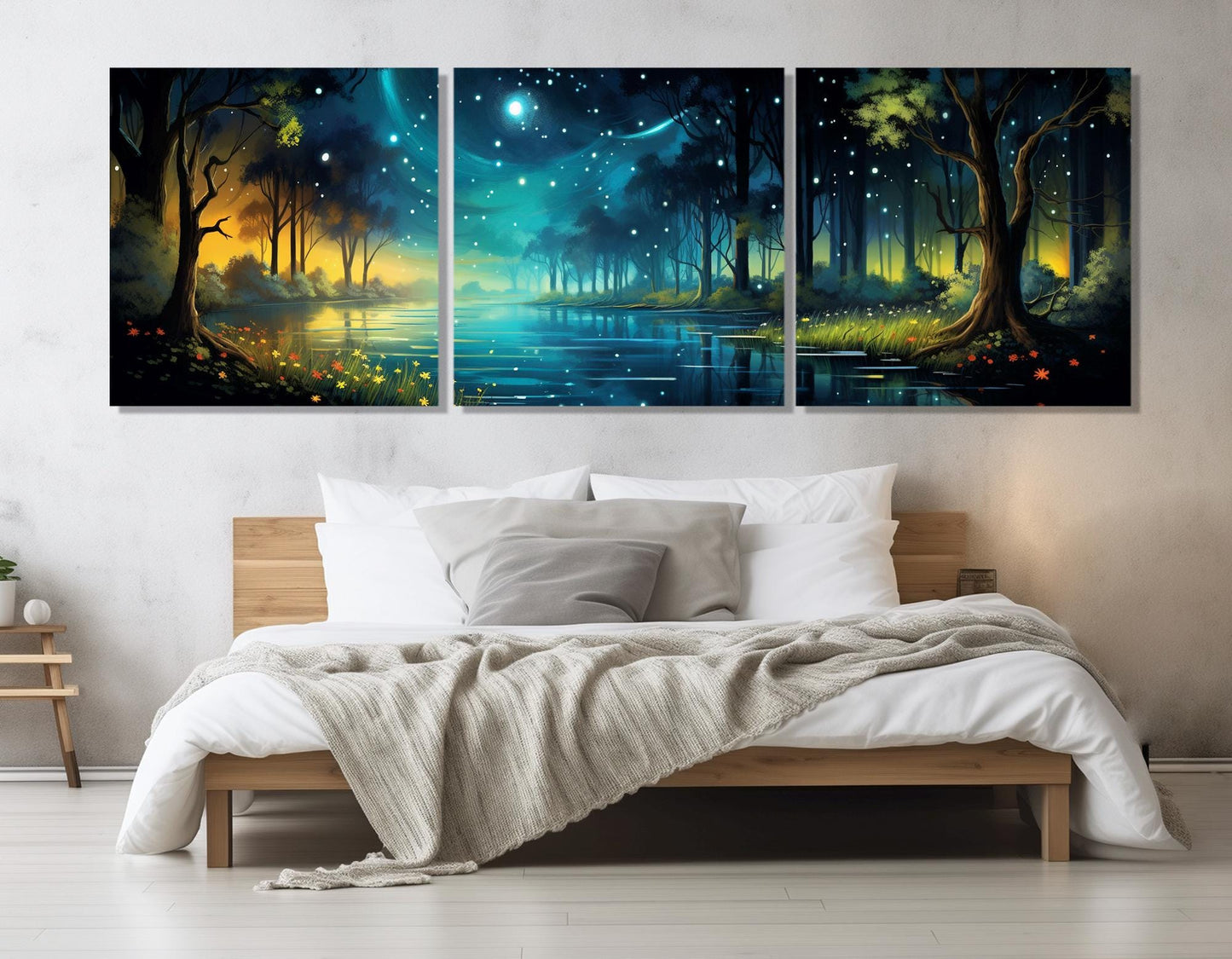 Fantasy Forest Canvas Print - Night Forest Painting With Fireflies, Ready To Hang