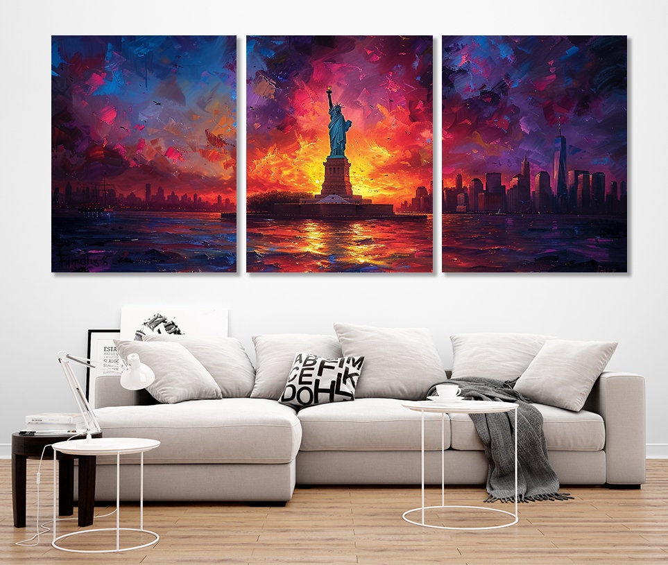 New York Skyline Canvas - Panoramic Cityscape Print on Cotton Canvas, Framed Multi Panel Art