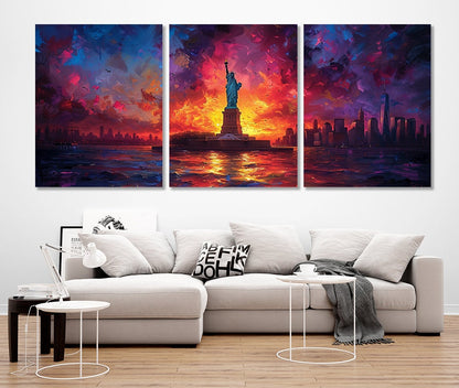 New York Skyline Canvas - Panoramic Cityscape Print on Cotton Canvas, Framed Multi Panel Art