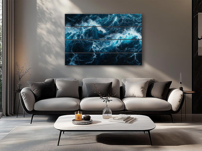 Ocean Wall Art – Deep Blue Waves Print on Wood | Rustic Nautical Decor