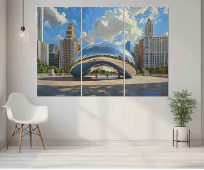 Chicago Canvas Print – Cloud Gate Abstract Cityscape, Framed Ready to Hang