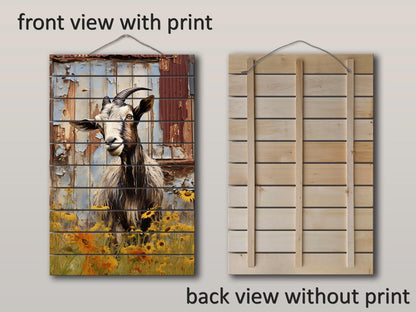 Rustic Goat Wall Art – Natural Wood Print | Farmhouse Wall Decor, Ready to Hang