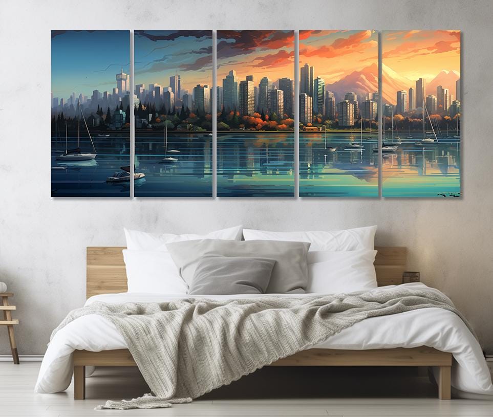 Vancouver Canvas Print – Abstract City Skyline Art | Framed Cotton Canvas, Ready to Hang