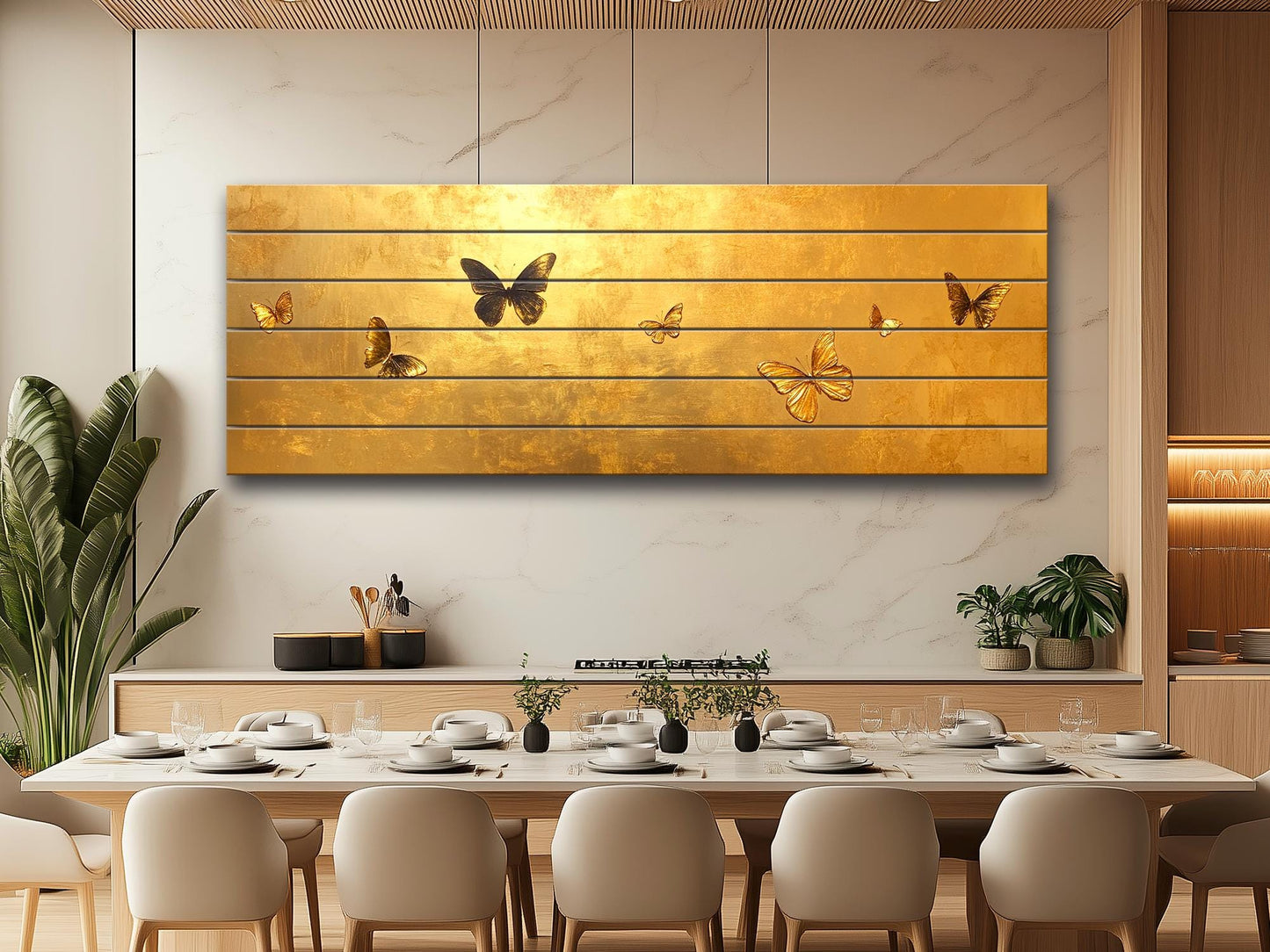 Gold Butterfly Wall Art - Printed Wood Panel | Luxury Wood Wall Decor