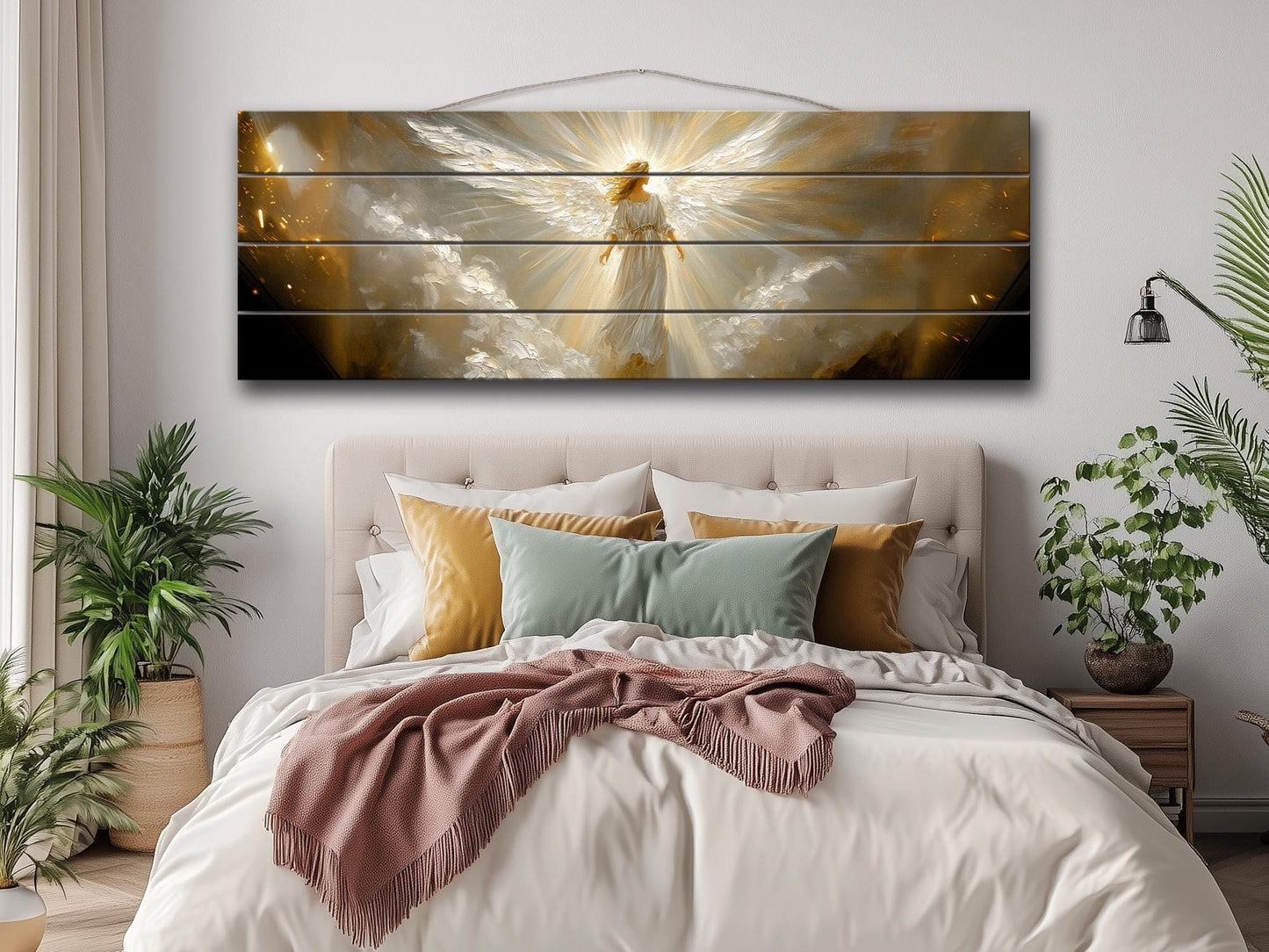 Angel Wood Wall Art - Printed Natural Wood Rustic Farmhouse Religious Decor