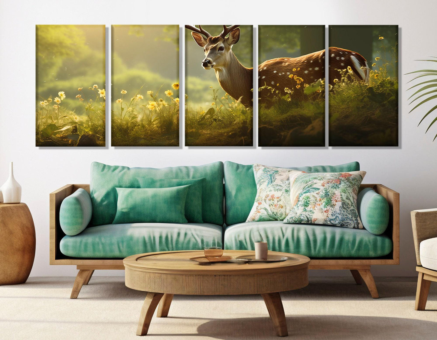 Deer Wall Art – Abstract Summer Forest Canvas Print | Framed & Ready to Hang