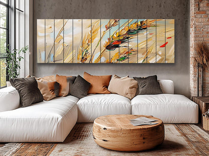 Wood Wall Art – Golden Wheat Ears Rustic Nature Print on Natural Wood Planks