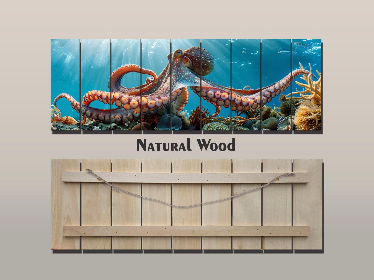 Octopus Wood Print – Giant Octopus Art on Natural Wood | Nautical Wall Decor