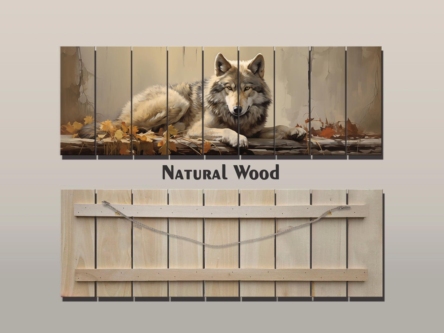 Wolf Wood Wall Art – Rustic Wildlife Decor | Autumn Forest Print on Natural Wood