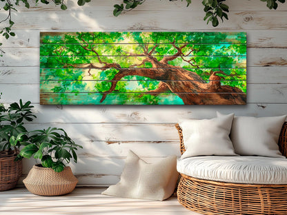 Wood Wall Art – Majestic Tree Painting on Natural Wood Print | Rustic Forest Decor