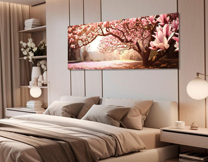 Magnolia Tree Blossom Canvas Print, Magnolia Painting, Large Floral Wall Art, Modern Bedroom Wall Decor, Framed and Ready to Hang