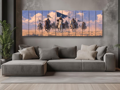 Genghis Khan Wood Print - Mongol Army Art on Natural Wood Texture | Ready to Hang