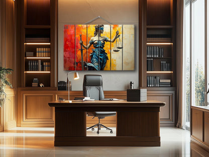 Rustic Wood Wall Art - Abstract Lady Justice Print | Lawyer Office Decor
