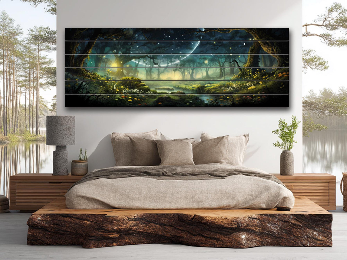 Fantasy Forest Print On Natural Wood