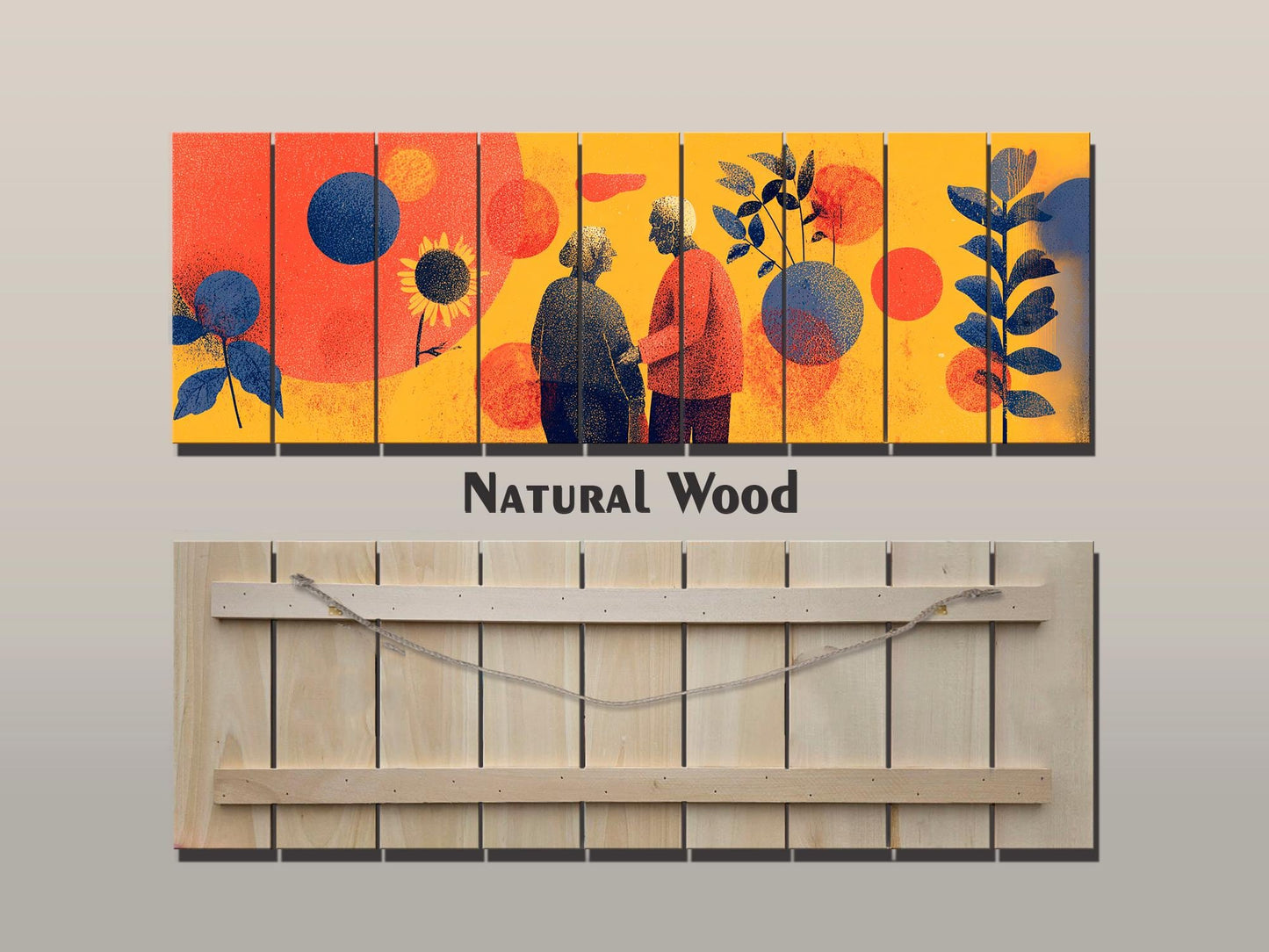 Elderly Couple Print on Wood, Emotional Age Support Wall Art