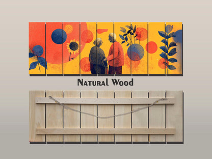 Elderly Couple Print on Wood, Emotional Age Support Wall Art