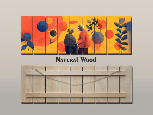 Elderly Couple Print on Wood, Emotional Age Support Wall Art