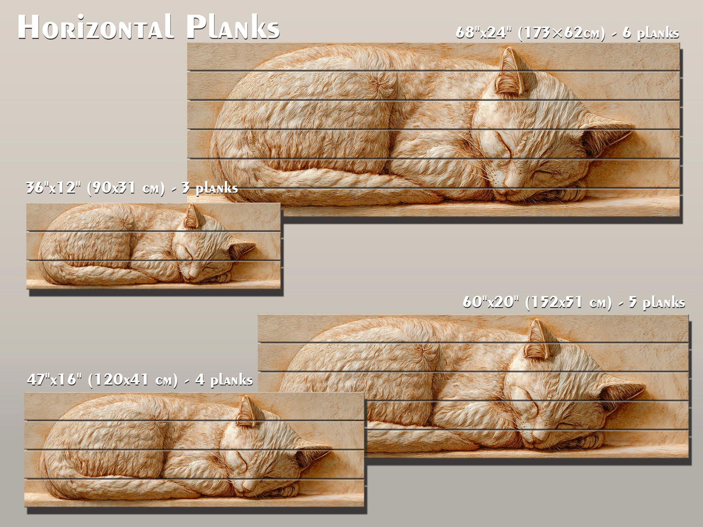Sleeping Cat Wood Art – Rustic Wood Decor | Beige Wall Art | Cozy Home Print