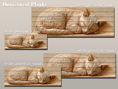Sleeping Cat Wood Art – Rustic Wood Decor | Beige Wall Art | Cozy Home Print