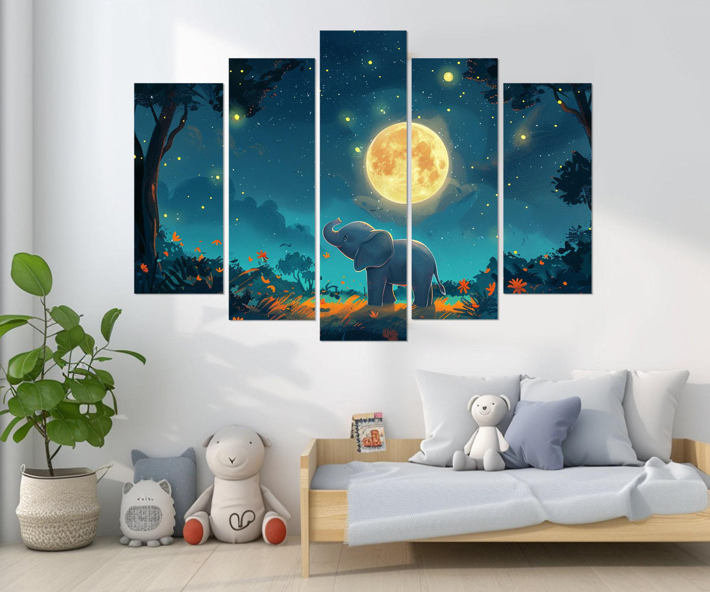 Elephant Nursery Wall Art – Small Elephant Canvas Print | Framed Forest Animal Decor