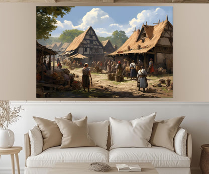 Slavic Village Painting - Framed Canvas Art | Ready to Hang Rustic Wall Decor
