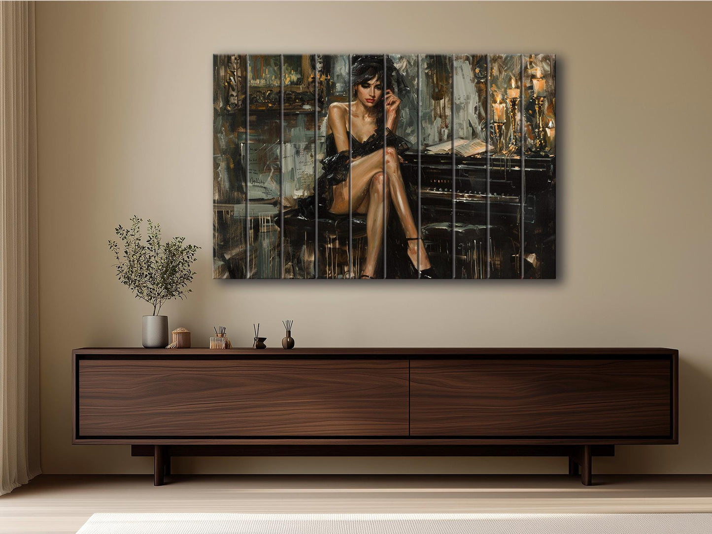 Wood Wall Art - Sexy Woman Poster in Boldini Style | Natural Wood Print, Ready to Hang Decor