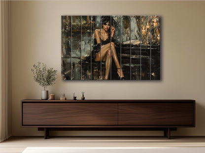 Wood Wall Art - Sexy Woman Poster in Boldini Style | Natural Wood Print, Ready to Hang Decor