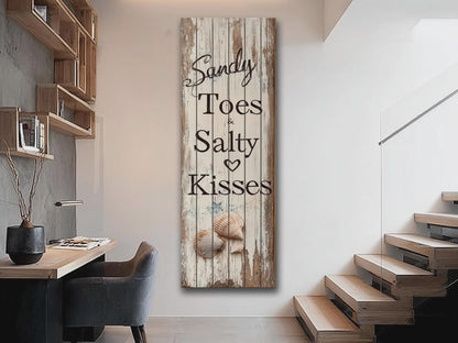Rustic Beach Wall Art – Sandy Toes & Salty Kisses Coastal Wood Sign Decor