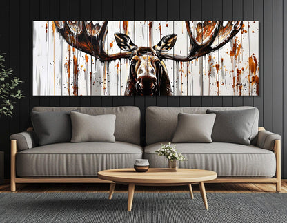 Moose Wall Art – Abstract Moose Painting on Gallery Wrapped Canvas | Framed & Ready to Hang