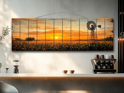 Rustic Wood Print | Abstract Sunset Cornfield Wall Art - Farmhouse Decor