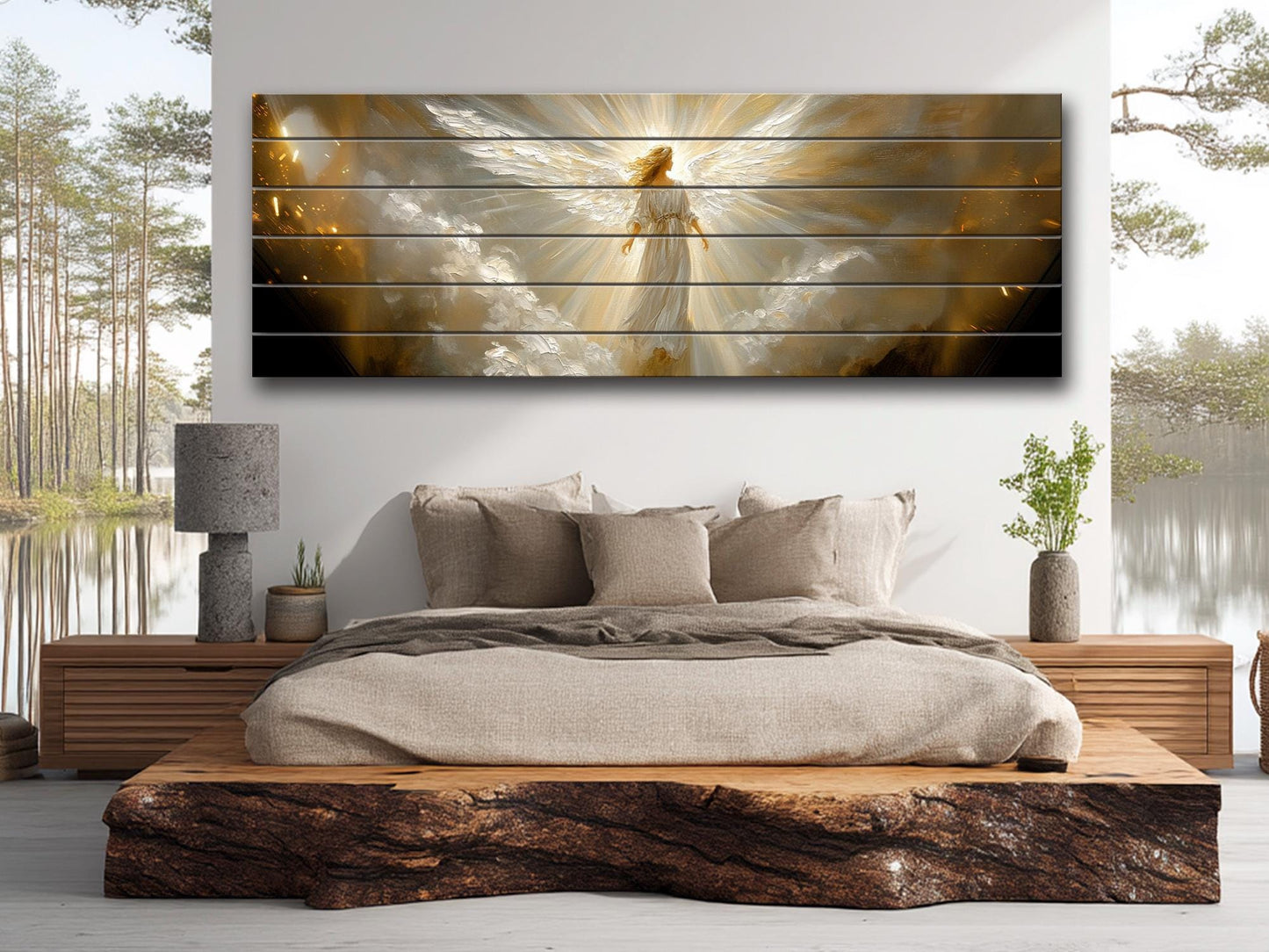 Angel Wood Wall Art - Printed Natural Wood Rustic Farmhouse Religious Decor
