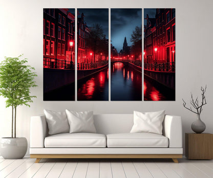 Amsterdam Canvas Print – Framed Wall Art | Red Light District Abstract City Painting