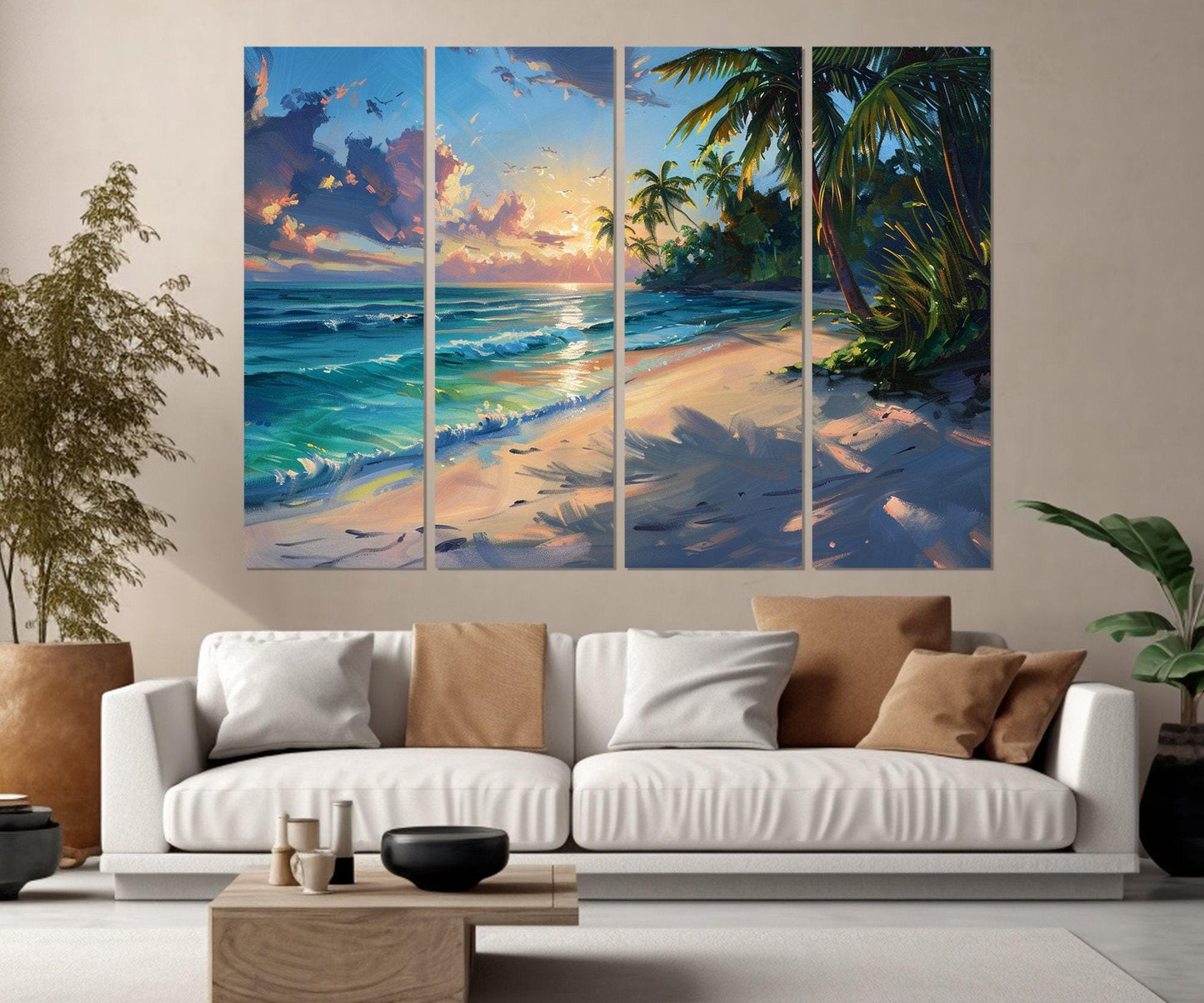 Ocean Beach Wall Art – Scenic Beach Canvas Print | Tropical Painting, Ready to Hang