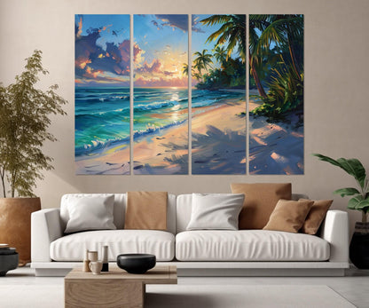 Ocean Beach Wall Art – Scenic Beach Canvas Print | Tropical Painting, Ready to Hang